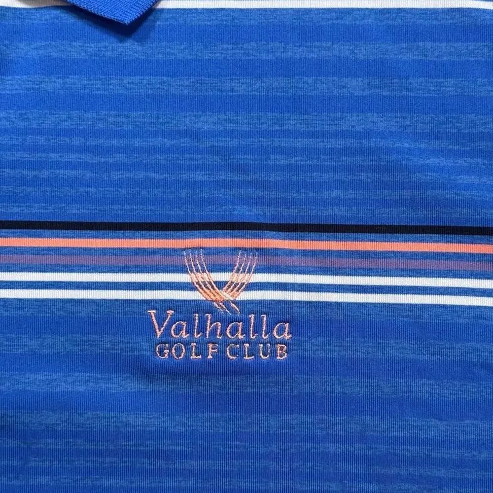 Nike Golf Dri Fit polo blue orange white stripe size XXL. Valhalla golf club